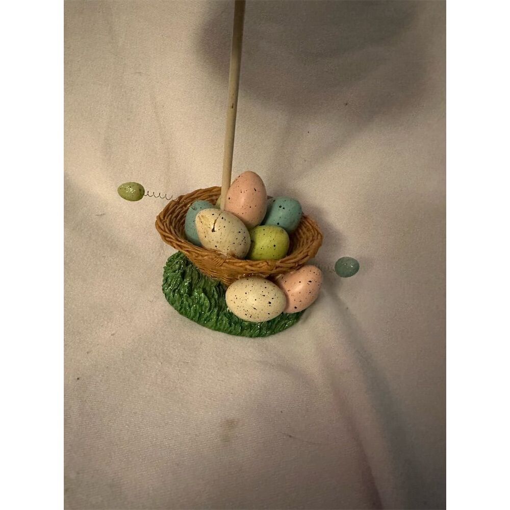 Easter Bunny Ceramic Table Lamp with Egg Basket Base in Green - Picture 2 of 4